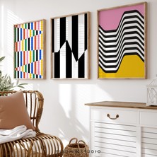 Ninastore Bauhaus Duvar Baskıları 3'lü Set / Sanat Baskıları Indir / Canlı Renklerde Duvar Sanatı / Siyah Beya