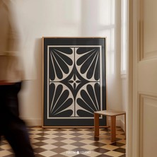 Ninastore Soyut Geometrik Çiçekli Baskılı Duvar Sanatı – Siyah ve Bej Minimalist Tasarım/ Modern Eklektik Otur