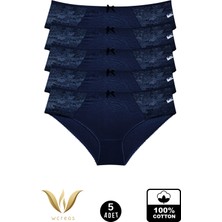 wcreas Yanları Dantelli Pamuklu Kadın Bato Külot, 5'li Paket Pamuklu Yumuşak Kumaş Dantelli Külot
