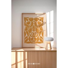 Ninastore Yanık Turuncu Çiçek Baskılı Sanat Eseri / Soyut Botanik / Bohem Sıcak Tonlu Baskılar / Eklektik Mutf