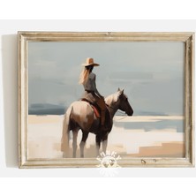 Ninastore Retro Batı Tarzı Baskılı Sanat Eseri / Kovboy Kızı Soyut Tablo / Nötr Renkler / At Üzerinde Kovboy K