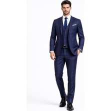 FABIO CASSEL Lacivert Kareli Premium Erkek Takım Elbise – Slim Fit Özel Gün & Davet Takımı