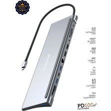 Miaxtreme Metal 12IN1 Usb-C Type-C Çoklayıcı | 2x 4K HDMI,100W Pd, RJ45 3xusb Kart Girişi ve Ses Dönüştürücü