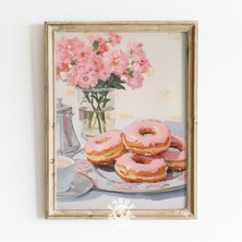 Ninastore Pembe Mutfak Baskısı/ Donut Kahvaltısı Dijital Baskısı/ Pastel Boyama/ Büyük Milenyum Posteri/ Retro