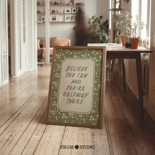 Ninastore "inanabilirsin" Baskılı Duvar Sanatı – Soluk Yeşil Çiçekli Tipografi/ Neşelendirici Yatak Odası Deko