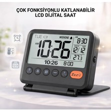 Multizone Çalar Saat Masa Alarm Saati LCD Dijital LED Katlanır Pilli Takvim Sıcaklık Dekor Ev Ofis
