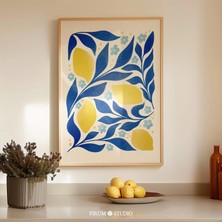 Ninastore Mavi ve Sarı Limonlar Sanat Baskısı / Akdeniz Mutfak Dekorasyonu (Dijital Indirme)