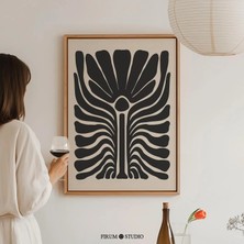 Ninastore Orta Çağ Moderni Siyah Çiçekli Sanat Eseri / Boho Esintili Soyut Botanik Baskı / Oturma Odası Için C