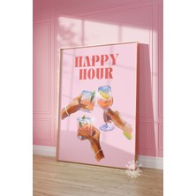 Ninastore Pembe Mutlu Saatler Dijital Baskı/ Trend Duvar Sanatı/ Pembe Bar Arabası Sanat Baskısı/ Kokteyl Post