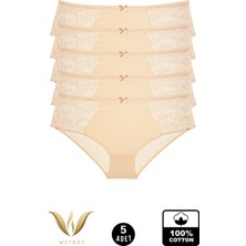 wcreas Yanları Dantelli Pamuklu Kadın Bato Külot, 5'li Paket Pamuklu Yumuşak Kumaş Dantelli Külot