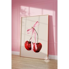 Ninastore Kiraz Temalı Duvar Sanatı Baskısı/ Yazdırılabilir Kadınsı Poster/ Şık Pembe Kurdeleli Yumuşak Kız Ço