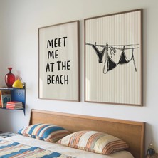 Ninastore 2'li Set Nötr Kıyı Temalı Duvar Sanatı Baskısı/ Yaz Posterleri/ Siyah Bikini Plaj Baskısı/ Kıyı Este