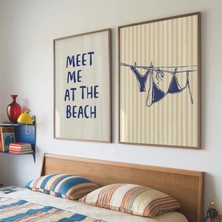Ninastore Lacivert Yaz Baskılı 2'li Set / Sahil Temalı Duvar Sanatı / Mavi Bikini Yaz Posteri / Sahilde Buluşa