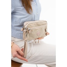 Nemo Group Açık Vizon Unisex Cüzdan, 4 Gözlü, Telefonluk, Crinkle Kumaş, Çapraz Askılı Omuz Çantası, 20X12CM
