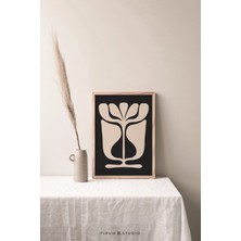 Ninastore Yatay Soyut Botanik Baskılı Duvar Sanatı – Siyah ve Bej Organik Minimalist Tasarım/ Nötr Boho Modern