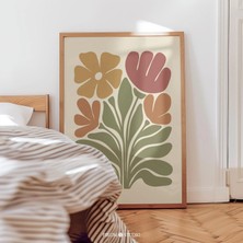 Ninastore Toprak Tonlarında Eklektik Bohem Kır Çiçeği Sanat Baskısı / Soyut Çiçekli Baskı Sanatı / Sıcak Tonla