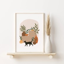 Ninastore Boho Kedi Baskısı/ Toprak Tonlarında Duvar Sanatı/ Indirilebilir Baskı/ Boho Minimalist Siyah Kedi S