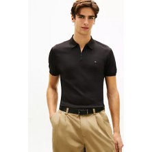 Tommy Hilfiger Erkek Normal Kesim Kısa Kollu Pamuklu Yarım Fermuarlı Siyah Polo Yaka T-Shirt MW0MW42758-BDS