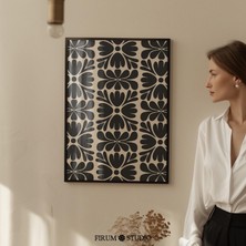 Ninastore Siyah ve Bej Soyut Çiçek Desenli Baskılı Duvar Sanatı – Hüzünlü Modern Botanik Tasarım / Koyu Boho E