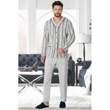 By Mecit Pijama 2767 Gri Önden Düğmeli Büyük Beden Erkek Pijama Takımı