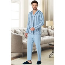 By Mecit Pijama Mecit 2767 Mavi Önden Düğmeli Büyük Beden Erkek Pijama Takımı