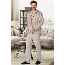 By Mecit Pijama 2767 Kahve Önden Düğmeli Büyük Beden Erkek Pijama Takımı