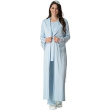 Mecit Pijama Mecit 5416 Mavi Uzun Sabahlıklı Lohusa Pjama Takımı