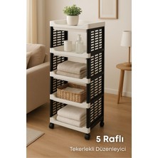 Feyza Design 5 Raflı Tekerlekli Plastik Organizer, Mutfak ve Banyo Için Düzenleyici
