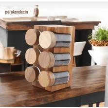 Feyza Design 6'lı Akasya Baharatlık Seti, Kapak ve Standlı, Şık ve Pratik Tasarım