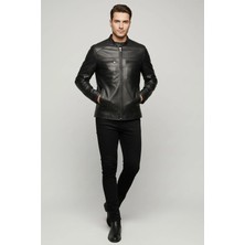 Deriderim Rider Siyah Hakim Yaka Erkek Hakiki Deri Mont