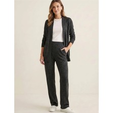 Crystalia Salaş Kesim Kırçıllı Kumaş Koyu Gri Kadın Triko Takım