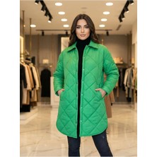 Crystalia Yeşil Kapitone Kesim Şişme Kadın Gömlek