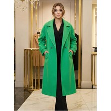 Crystalia Yeşil Bol Kesim Cepli Düğmeli Kadın Kaban