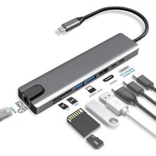 Miaxtreme Macbook Pro Air USB Type-C Hub Dönüştürücü Çevirici Çoklayıcı USB Hdmı Micro Sd 8 Girişli RJ8I1NEW