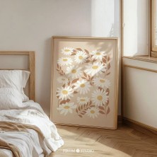 Ninastore Bej Papatya Baskılı Duvar Sanatı / Nötr Çiçekli Boho Dekorasyon / Toprak Tonlarında Papatya Indirile