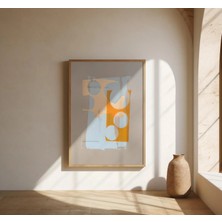 Ninastore Sıcak Altın Turuncu Tonlarıyla Yumuşak Mavi Soyut | Güzel Sanatlar Posteri