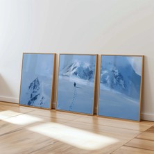 Ninastore Nihilist Penguen 3'lü Yürüyen Dağlar Karlı Manzara Ayak Izleri Kış Minimalist Duvar Sanatı Seti