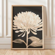Ninastore Krizantem Duvar Sanatı Krem Çiçekli Poster Botanik Çiçek Baskısı Modern Minimalist Illüstrasyon Siya