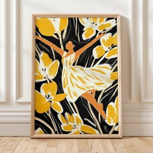Ninastore Çiçekli Kadın Sanat Baskısı Modern Illüstrasyon Sarı Çiçekler Duvar Sanatı Yazdırılabilir Poster Dij