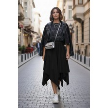 She Best Kadın Asimetrik Muz Krep Beli Lastikli Çift Katlı Rahat Kalıp Etek