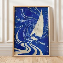 Ninastore Yelkenli Duvar Sanatı Mavi Okyanus Baskısı Modern Tekne Sanat Eseri Deniz Posteri Soyut Dalgalar Dek