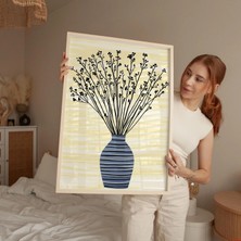 Ninastore Narin Dallara Sahip Botanik Vazo Illüstrasyonu, El Çizimi Minimalist Sanat Eseri, Sakin Ev Dekorasyo