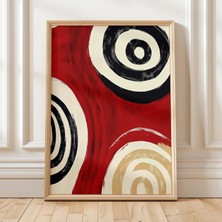 Ninastore Kırmızı, Siyah ve Bej Renklerde Cesur Soyut Daireler Sanat Baskısı, Modern Geometrik Duvar Sanatı, Ç