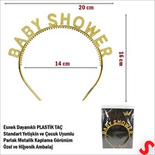 Süsle Bebek ve Parti Baby Shower, Parlak Metal Görünümlü Plastik Taç - Altın
