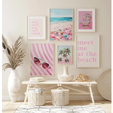 Ninastore Plaj Temalı Duvar Sanatı Baskı Seti (6 Parça) / Pembe Şık Yazlık Baskı Poster / Sahil Temalı Torun E