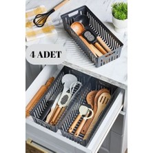 Webmall 4’lü Gri Mutfak Çekmece Içi Düzenleyici – Kaşık Çatal Bıçak Organizeri, Plastik Düzenleme Kutusu