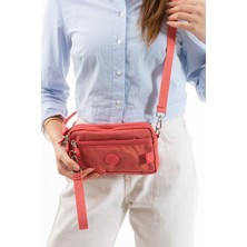 Nemo Group Yavruağzı Unisex Cüzdan, 4 Gözlü, Telefonluk, Crinkle Kumaş, Çapraz Askılı Omuz Çantası, 20X12CM