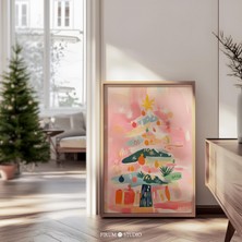 Ninastore Pastel Pembe Noel Ağacı Indirilebilir Baskı - Sevimli Bohem Tatil Dekorasyonu | Modern ve Şık Noel D