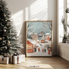 Ninastore Şenlikli Retro Noel Pazarı Dekorasyonu - Eşsiz Tatil Baskısı | Orta Çağ Duvar Sanatı ve Nostaljik Ta