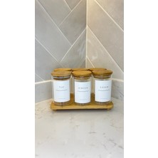 Feyza Design 6'lı Bambu Vakum Kapaklı Cam Baharatlık Seti, Şık ve Pratik Sunum Standı